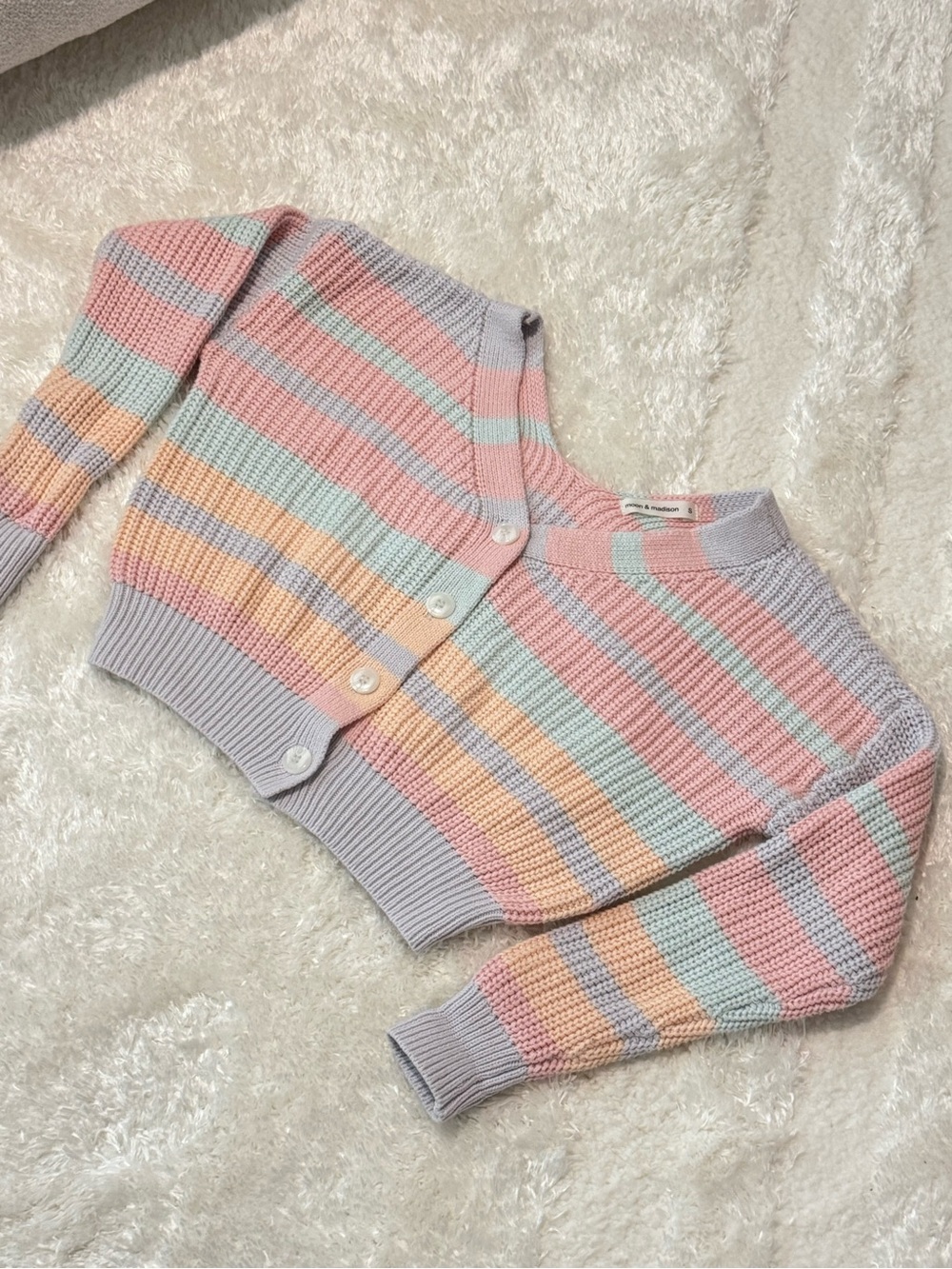 moon & madison Pastel Striped Cropped Cardigan - Pink, Mint, Peach, Lavender
